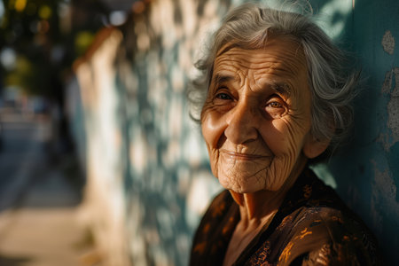 Portrait of an elderly woman smiling outdoorsの素材