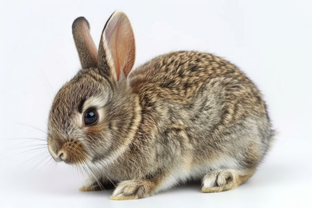 Cute little brown rabbit isolated on white background. Studio shot.の素材