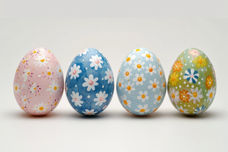 Colorful handmade Easter eggs on a white background. Happy easterの素材