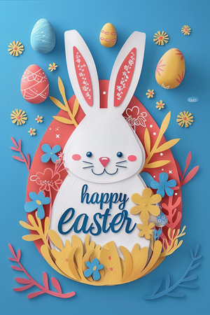 Happy Easter background with bunny and easter eggsの素材