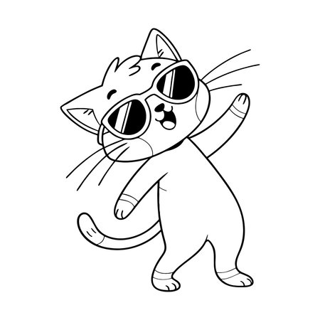 Cute cartoon cat in sunglasses. Vector illustration for coloring book.のイラスト素材