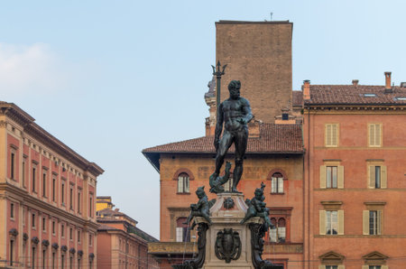 09.02.18 Bologna, Italy. Reconstructed fountain of Neptune in Piazza Maggioreのeditorial素材