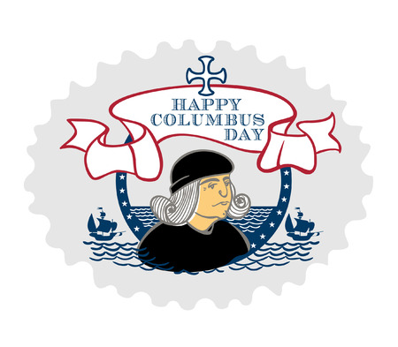 portrait of Christopher Columbus, a stylized drawing of a hand, the celebration of Columbus Dayのイラスト素材