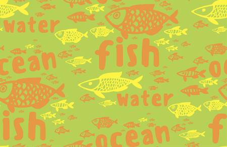illustration shoals of fish in the water, seamless patternのイラスト素材