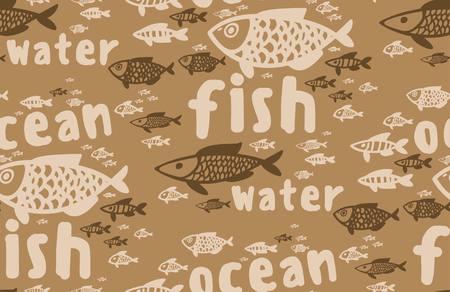 illustration shoals of fish in the water, seamless patternのイラスト素材