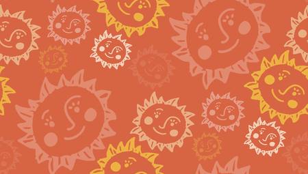 seamless background of cute suns, design, bright, pattern, seamless, sun, vector, symbol, cute, backgroundのイラスト素材