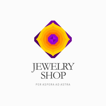 Modern colorful abstract vector logo or element design. Best for identity and logotypes. The composition of orange, yellow and purple squares, lines, circles on white backgoundのイラスト素材