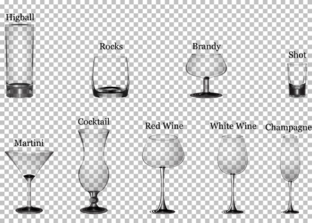 Set of transparent glasses goblets, vector iconのイラスト素材