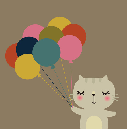 Cute vector cat with balloonのイラスト素材