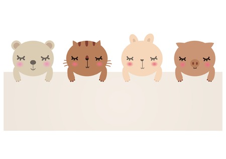 Vector Illustration of cute animals with blank sign.bear,cat,rabbit and pig. のイラスト素材