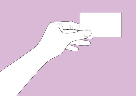 hand holding a business card in outline version のイラスト素材
