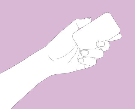 hand holding a business card in outline version のイラスト素材