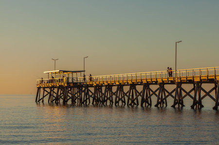 Spectacular seascape with jetty at sunsetの写真素材