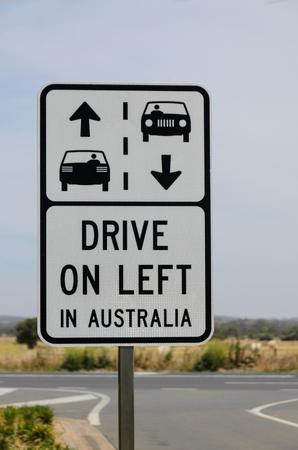 Drive on left in Australia warning road signの写真素材