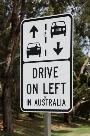 Drive on left in Australia warning road signの写真素材