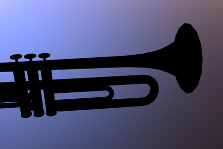 Trumpet silhouette against blue background
