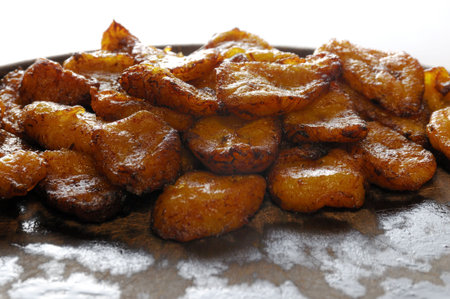 Detail of typical cuban dish - fried bananas の写真素材
