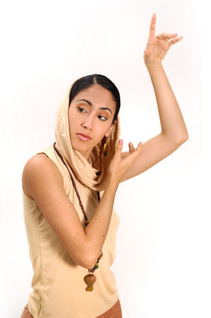 Portrait of young hispanic model isolated on white backgroundの写真素材