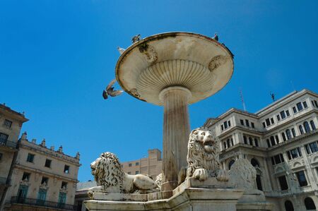 Detail of Old havana park with fountain surrounded by old buildingsの写真素材