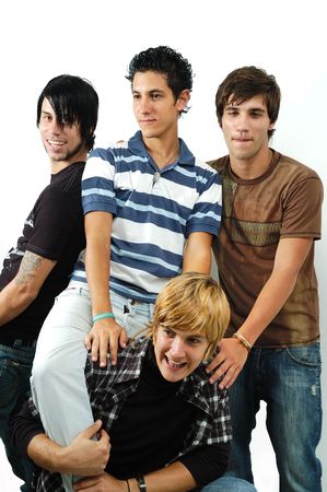 Portrait of young trendy teenager group of friends - isolatedの写真素材