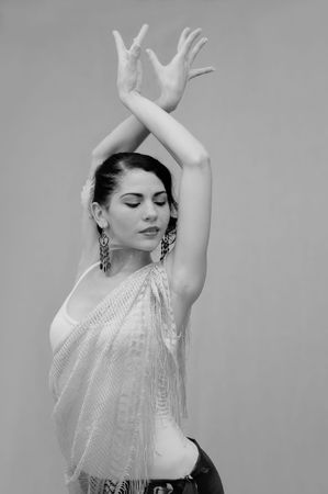 Artistic portrait of flamenco dancer woman in black and whiteの写真素材