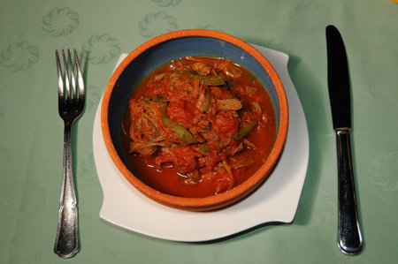 Bowl with typical cuban food - meat in tomato sauceの写真素材