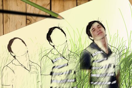 Detail of artistic drawing of young manの写真素材