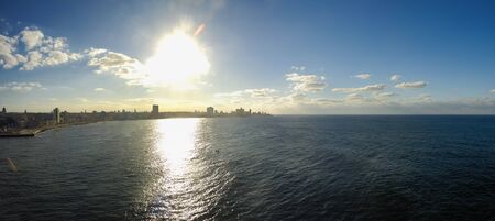 Panoramic view of Havana bay skyline at sunsetの写真素材