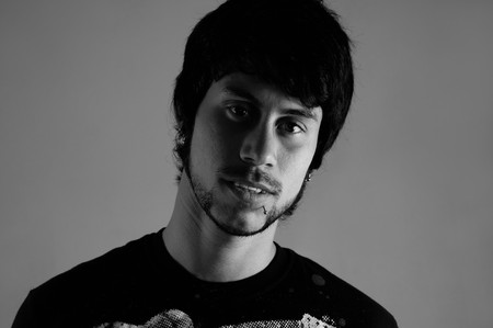 B&W portrait of young handsome hispanic manの写真素材