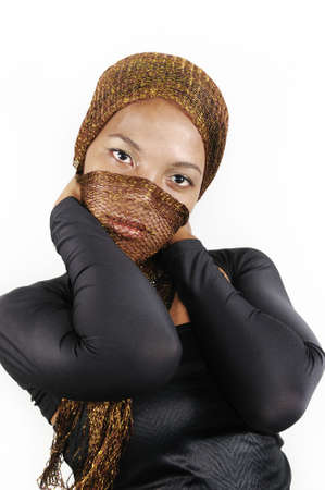 Fashion portrait of young african american female beauty isolatedの写真素材