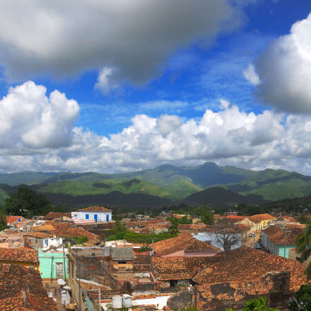 A view of tropical town and blue sky, Trinidad, cubaの写真素材
