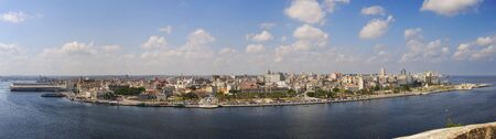 Panoramic view of havana cityscape and bay entrance under blue sky の写真素材
