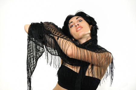 Portrait of young passionate hispanic flamenco dancer woman isolated on whiteの写真素材