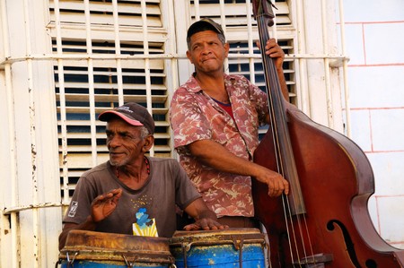 Trinidad, Cuba. Circa OCT 2008. Traditional musicians playing in the street, Trinidad was declared by UNESCO World Heritage Site in 1988のeditorial素材