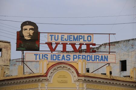 Communist propaganda with Che Guevara image in Cienfuegos, cuba. Che became one of the icons of the Cuban Revolution after 1959. Taken circa OCT 2008.のeditorial素材