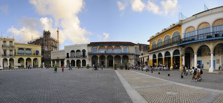 Old Havana Plaza Vieja panorama with old colonial buildings, Many of them have fallen in ruin in the later half of the 20th century, but a number are being restored. Taken circa NOV 2008のeditorial素材