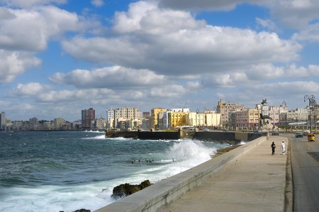 HAVANA - DEC 3RD, 2008. Cityscape from Havana Malecon, a broad promenade seawall along the coast. Taken on december 3rd, 2008 in Havana, Cuba.のeditorial素材