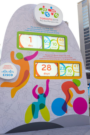 TORONTO,CANADA-JULY 9,2015: The countdown clock marking the time left until the opening ceremony of...