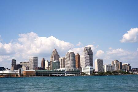 Skyline of downtown Detroit from Windsor, Ontarioの写真素材