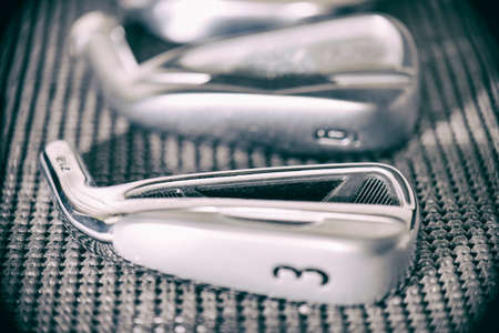 Golf club irons head macro detail in soft focusの写真素材