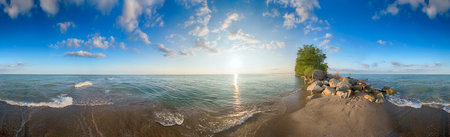 Panoramic view of Point Pelee National Park beach in the summer at sunset time, southwestern...