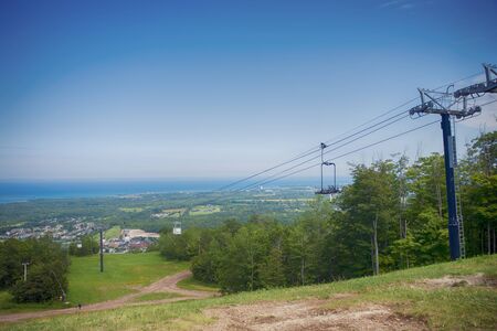 View of summer landscape above Blue Mountain Ski Resort with a chairlift in Collingwood, Ontarioの写真素材