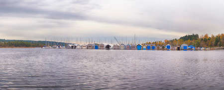 Panoramic view of Ladysmith marina and Oyster Bay, taken in Vancouver Island, British Columbia, Canadaの写真素材