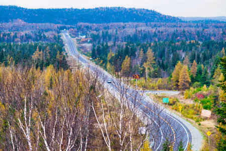 View of Transcanada Highway, a road system that travels through all ten provinces of Canada, seen...