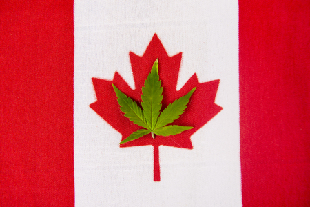 Canadian flag with cannabis leaf - canada marijuana concept backgroundの写真素材