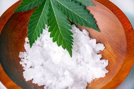 Detail of Cannabidiol crystal aka CBD, a pure isolated medical cannabis compound used for its medicinal propertiesの写真素材