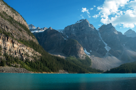 Scenic view of the Moraine Lake at Banff National Parkの写真素材