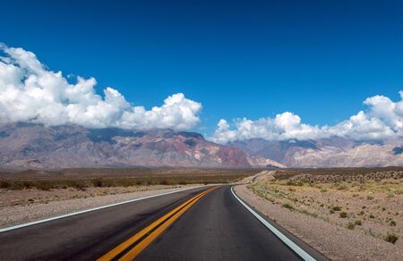 Road in a mountain valley at the Andesの写真素材