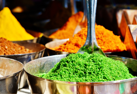 Colored spices in Pushkar marketの写真素材