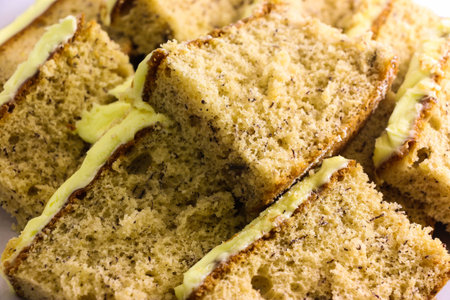 Banana cake with banana icing topping.の写真素材